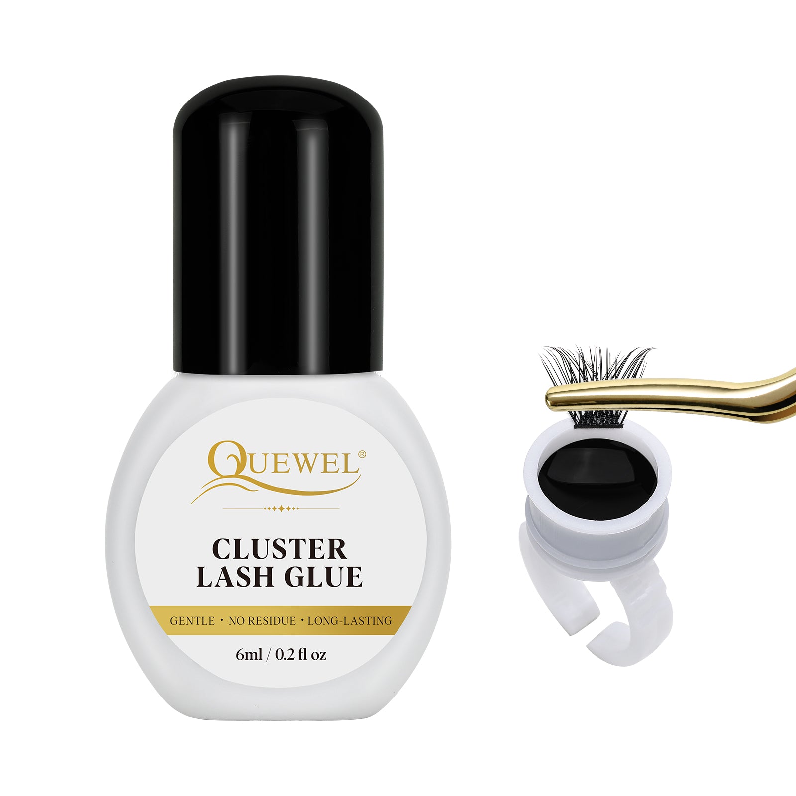 QUEWEL Lash Clusters Glue 6ml Cluster Lashes Glue Black (Black, 6ml)