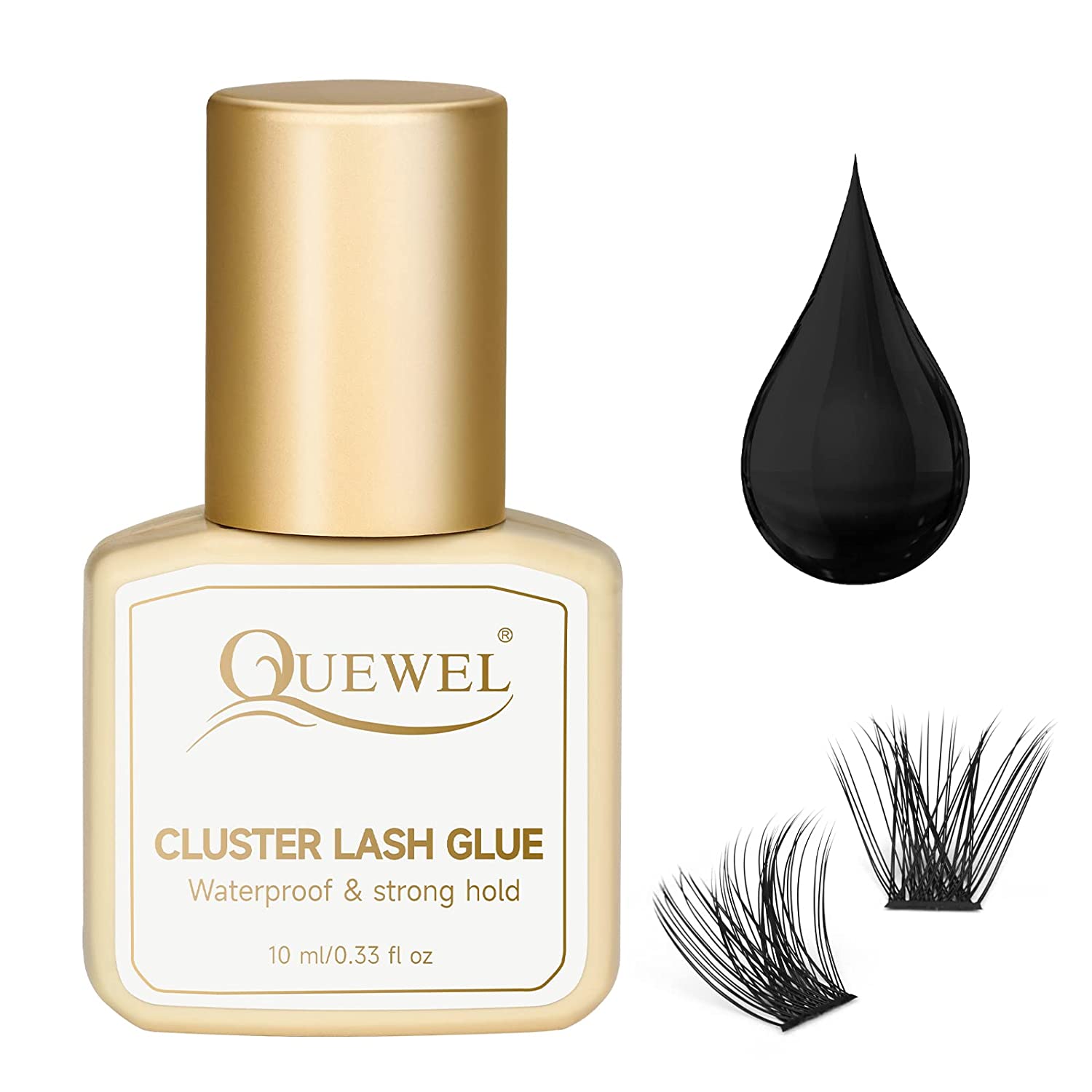 QUEWEL Lash Clusters Glue 10ml Cluster Lashes Glue Black (Black-10ml)