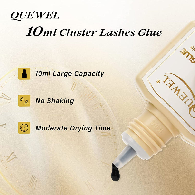 QUEWEL Lash Clusters Glue 10ml Cluster Lashes Glue Black (Black-10ml)