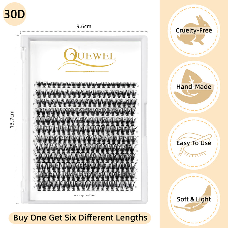QUEWEL Cluster Lashes 240Pcs 8-14mm Mixed Length Individual Lashes New RR