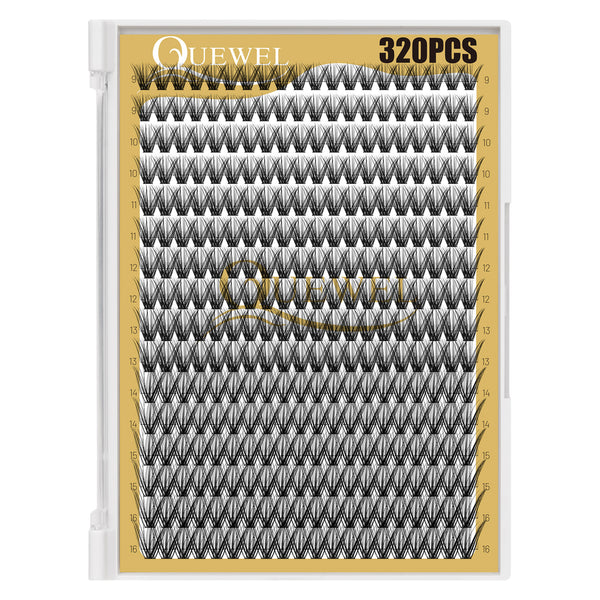 QUEWEL Lash Clusters 320Pcs Individual Cluster Lashes (40D D Mix9-16)