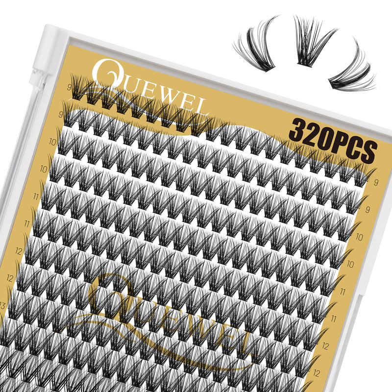 QUEWEL Lash Clusters 320Pcs Individual Cluster Lashes (40D D Mix9-16)