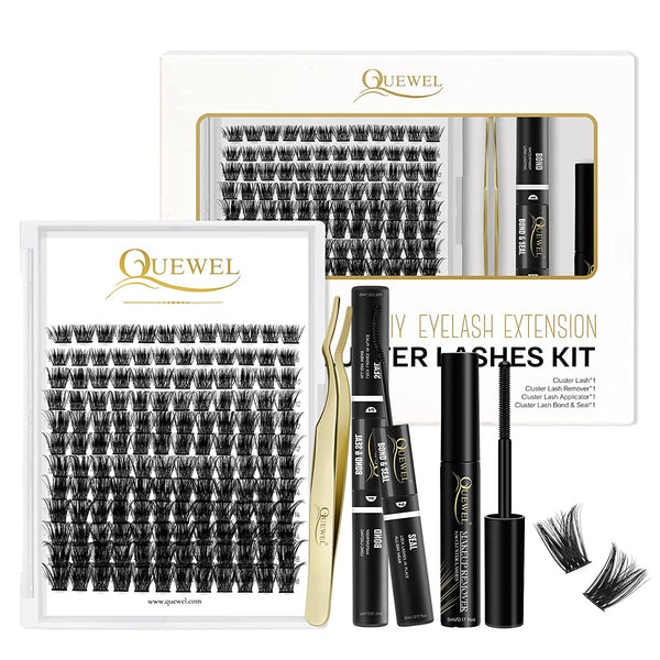 QUEWEL DIY Eyelash Extensions Kit Lash Clusters 144 Pcs(Honey01-Kit)