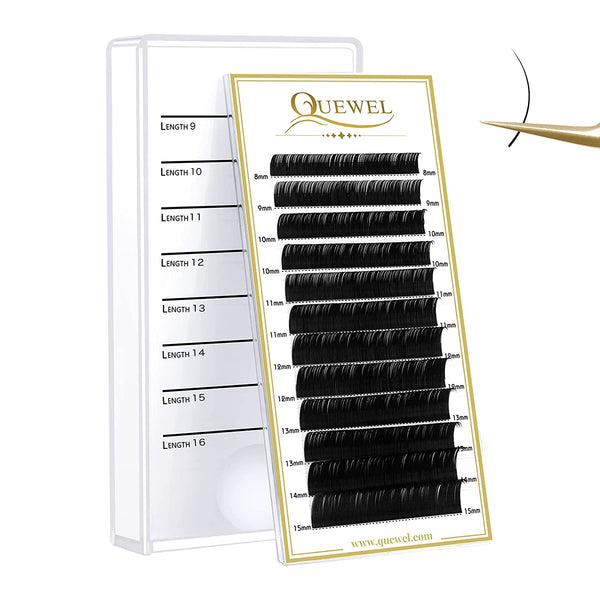 QUEWEL Classic Eyelash Extensions 0.03-0.20 | C/D Curl Lash Extensions | Mixed Length 8-15mm
