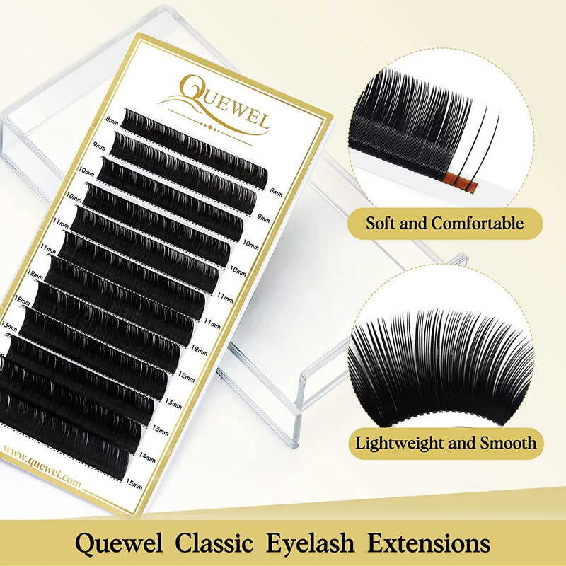 QUEWEL Classic Eyelash Extensions 0.03-0.20 | C/D Curl Lash Extensions | Mixed Length 8-15mm