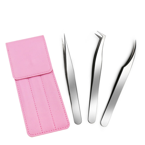 5PCS Matte Silver Eyelash Extensions Tweezers Set