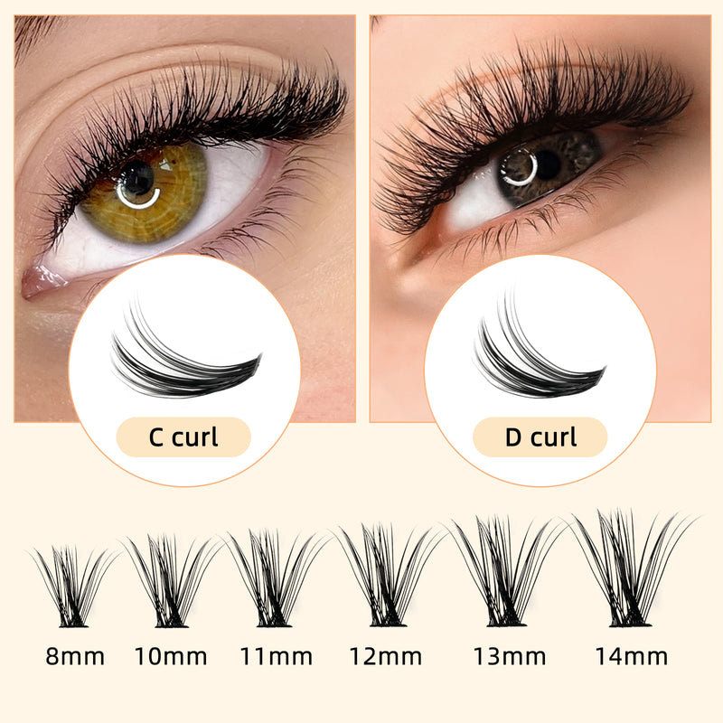 QUEWEL Cluster Lashes 240Pcs 8-14mm Mixed Length Individual Lashes New RR