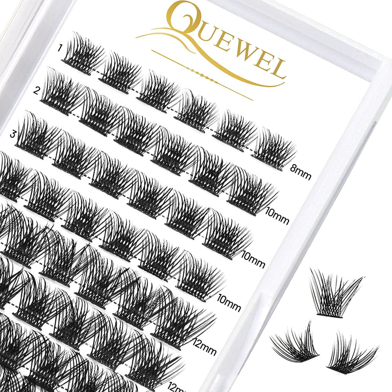 QUEWEL Cluster Lashes 72 Pcs Wide Stem Eyelash Extension  Fluffy